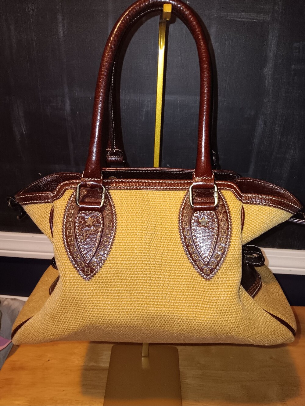 Fendi FF Vintage Du Jour Raffia & Leather Shoulder Bag